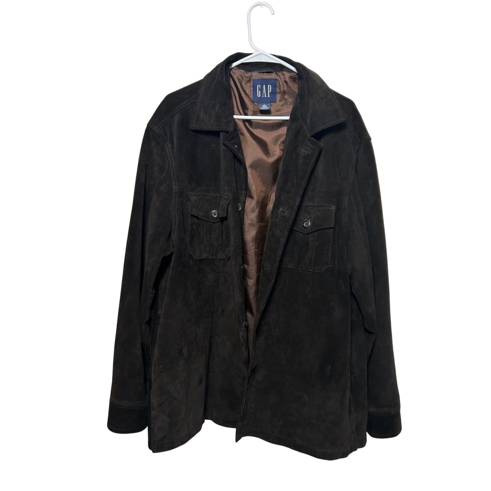Vintage GAP Mens Dark Brown Genuine Suede Leather Button Front Chore Jacket L